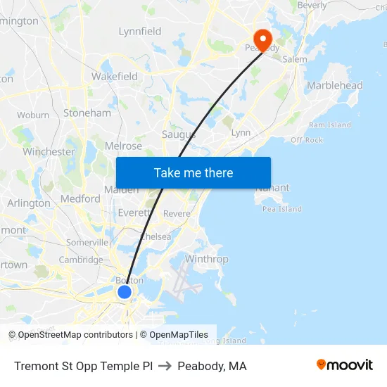 Tremont St Opp Temple Pl to Peabody, MA map