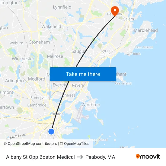 Albany St Opp Boston Medical to Peabody, MA map