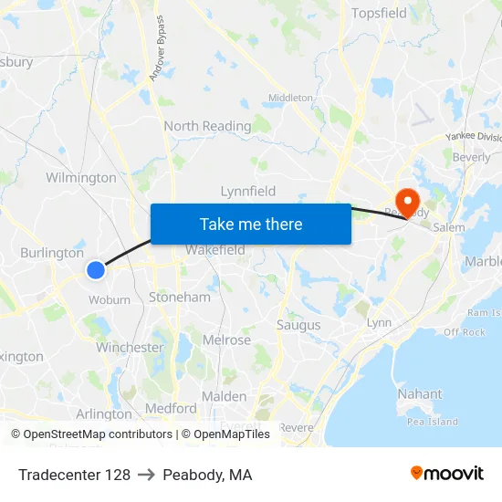 Tradecenter 128 to Peabody, MA map