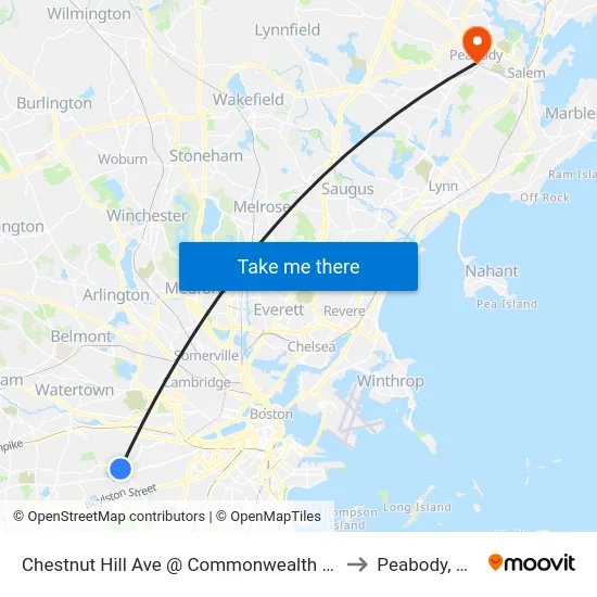 Chestnut Hill Ave @ Commonwealth Ave to Peabody, MA map