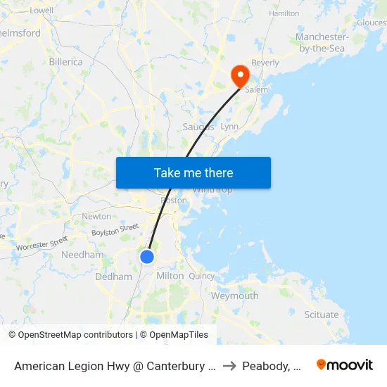 American Legion Hwy @ Canterbury St to Peabody, MA map