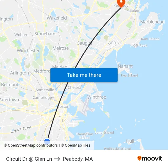 Circuit Dr @ Glen Ln to Peabody, MA map