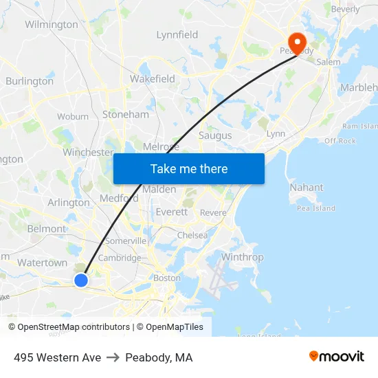 495 Western Ave to Peabody, MA map