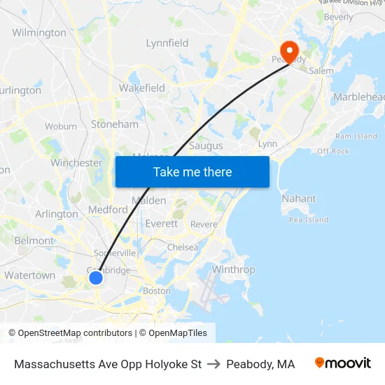Massachusetts Ave Opp Holyoke St to Peabody, MA map