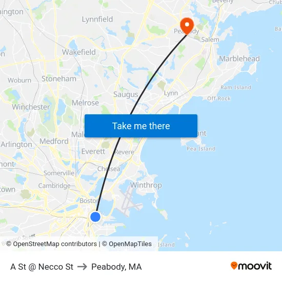 A St @ Necco St to Peabody, MA map
