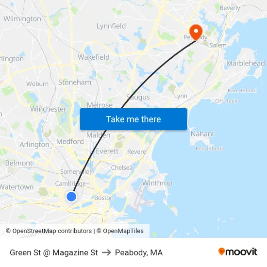 Green St @ Magazine St to Peabody, MA map