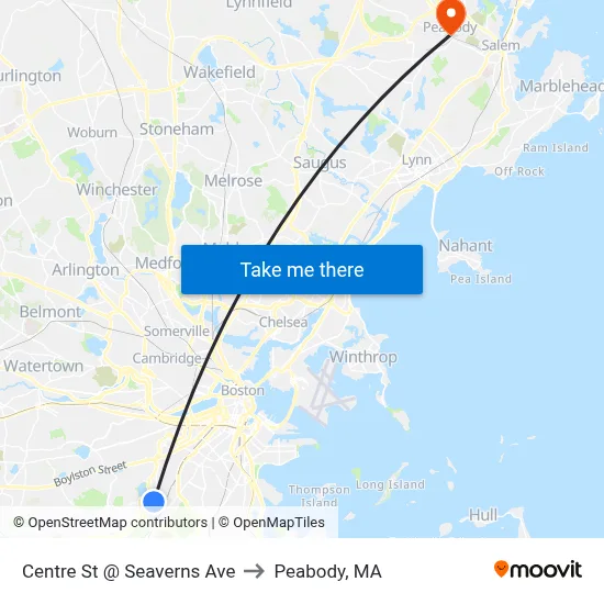 Centre St @ Seaverns Ave to Peabody, MA map