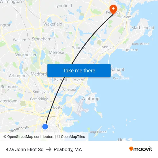 42a John Eliot Sq to Peabody, MA map