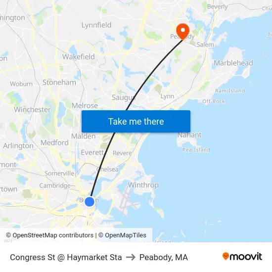 Congress St @ Haymarket Sta to Peabody, MA map