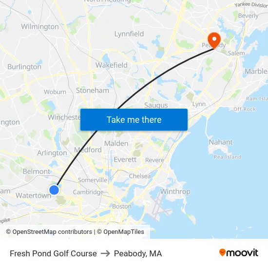 Fresh Pond Golf Course to Peabody, MA map
