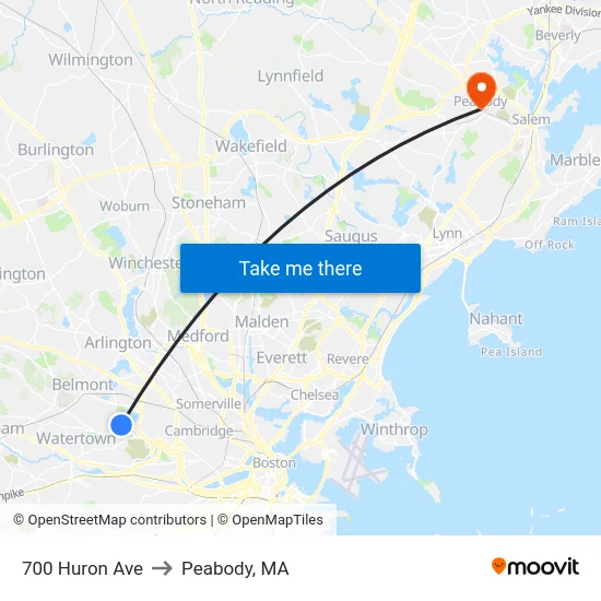 700 Huron Ave to Peabody, MA map