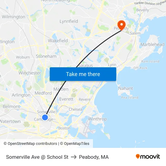 Somerville Ave @ School St to Peabody, MA map