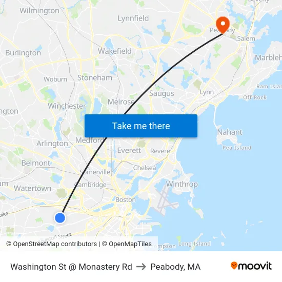 Washington St @ Monastery Rd to Peabody, MA map