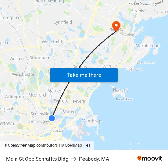 Main St Opp Schraffts Bldg to Peabody, MA map