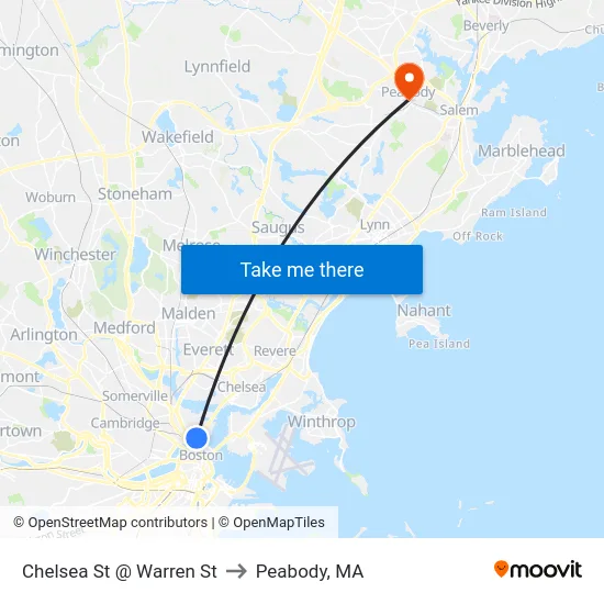 Chelsea St @ Warren St to Peabody, MA map