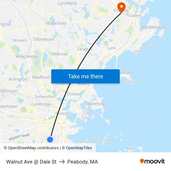 Walnut Ave @ Dale St to Peabody, MA map