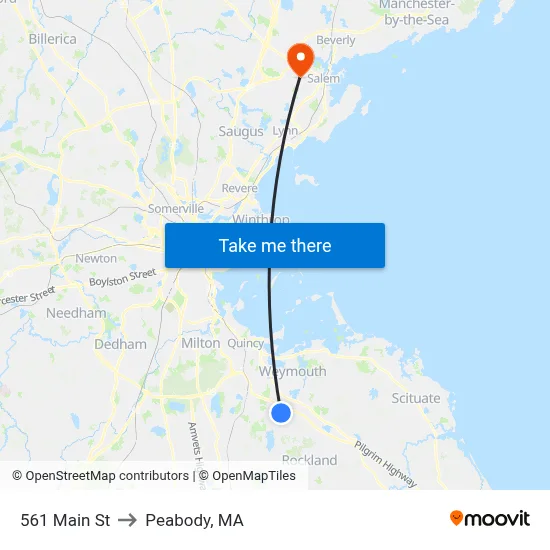 561 Main St to Peabody, MA map