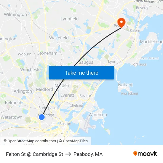 Felton St @ Cambridge St to Peabody, MA map