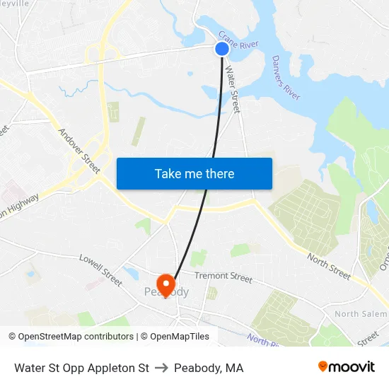 Water St Opp Appleton St to Peabody, MA map