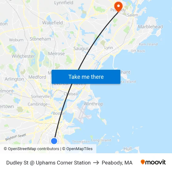 Dudley St @ Uphams Corner Station to Peabody, MA map