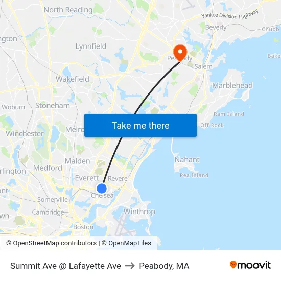 Summit Ave @ Lafayette Ave to Peabody, MA map