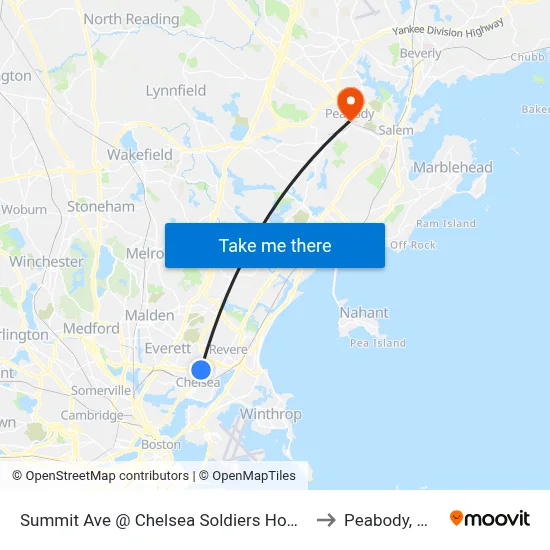 Summit Ave @ Chelsea Soldiers Home to Peabody, MA map
