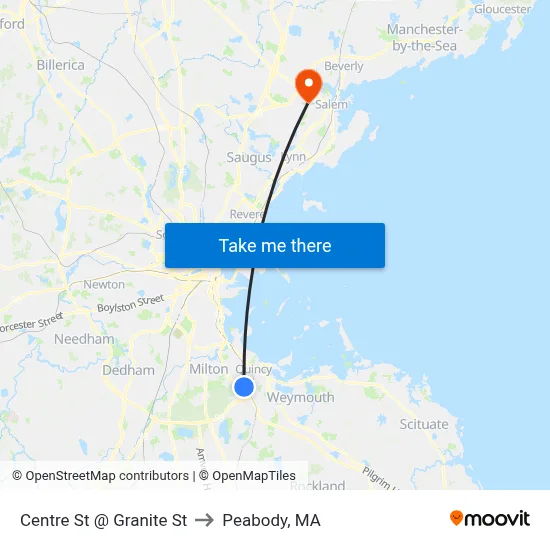 Centre St @ Granite St to Peabody, MA map