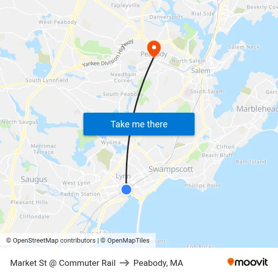 Market St @ Commuter Rail to Peabody, MA map