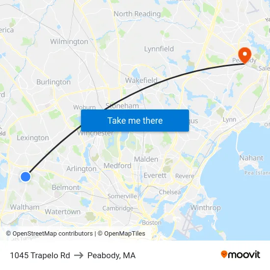 1045 Trapelo Rd to Peabody, MA map