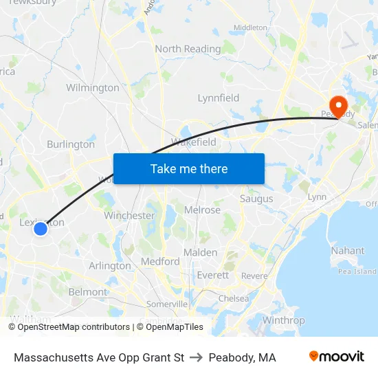Massachusetts Ave Opp Grant St to Peabody, MA map