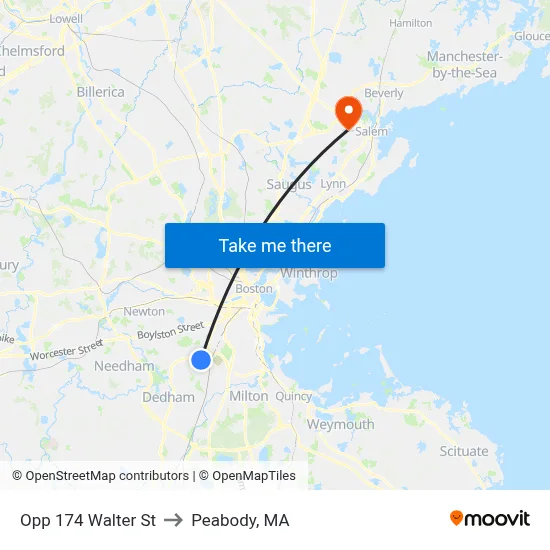 Opp 174 Walter St to Peabody, MA map