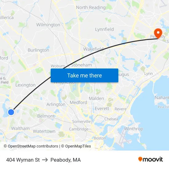 404 Wyman St to Peabody, MA map