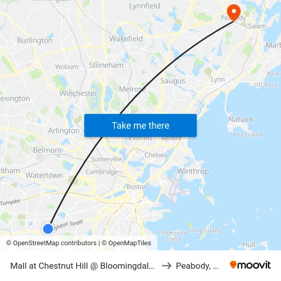 Mall at Chestnut Hill @ Bloomingdale's to Peabody, MA map