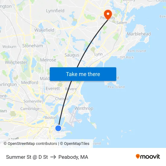 Summer St @ D St to Peabody, MA map