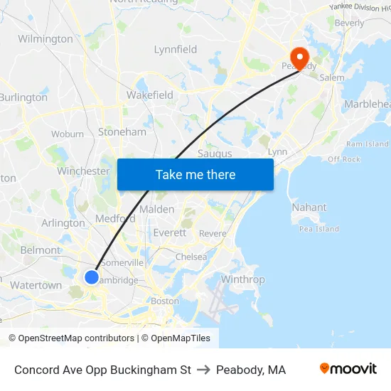 Concord Ave Opp Buckingham St to Peabody, MA map