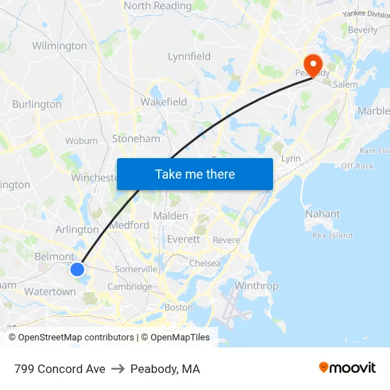 799 Concord Ave to Peabody, MA map