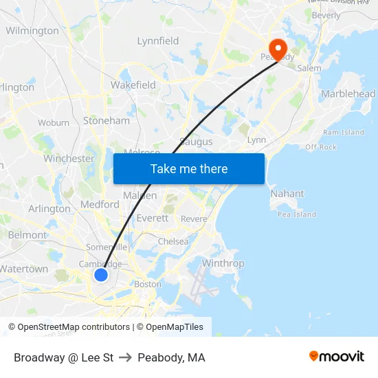 Broadway @ Lee St to Peabody, MA map