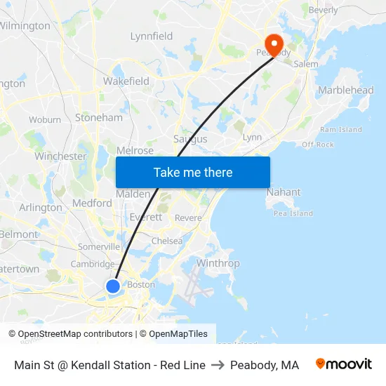 Main St @ Kendall Station - Red Line to Peabody, MA map
