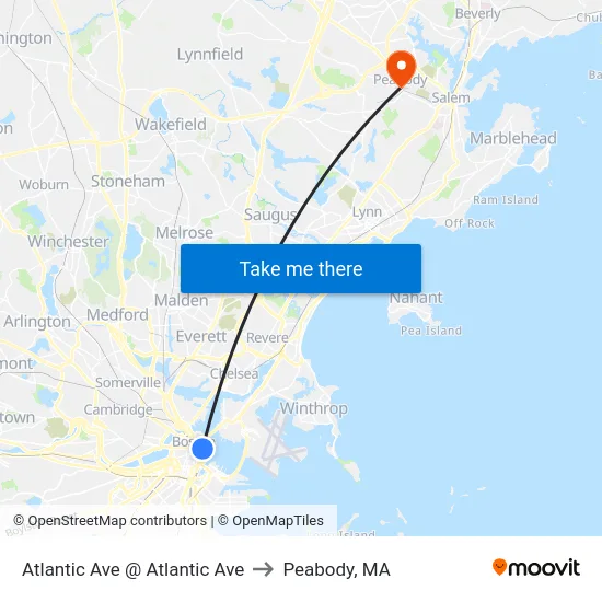 Atlantic Ave @ Atlantic Ave to Peabody, MA map