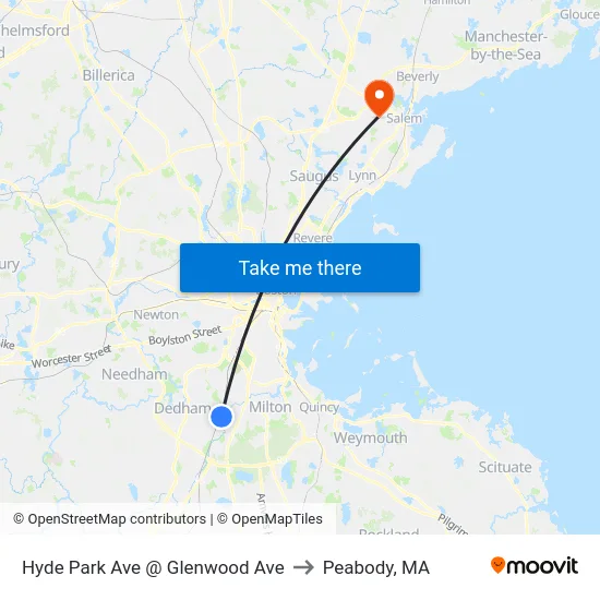 Hyde Park Ave @ Glenwood Ave to Peabody, MA map