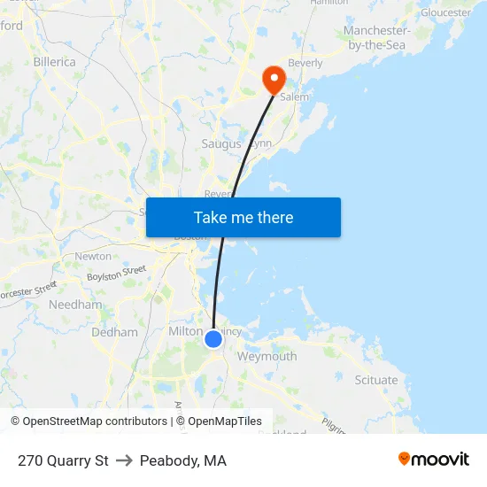 270 Quarry St to Peabody, MA map