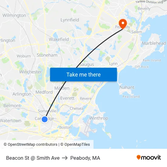 Beacon St @ Smith Ave to Peabody, MA map