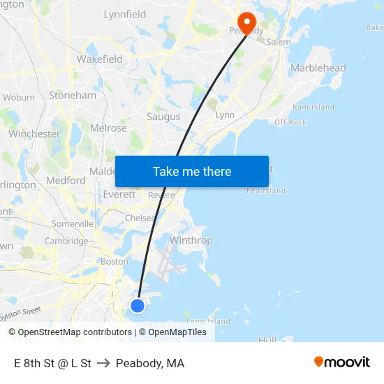 E 8th St @ L St to Peabody, MA map