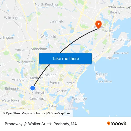 Broadway @ Walker St to Peabody, MA map