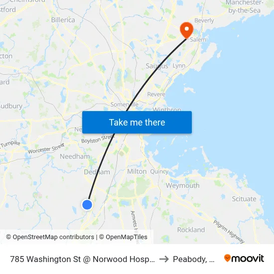785 Washington St @ Norwood Hospital to Peabody, MA map
