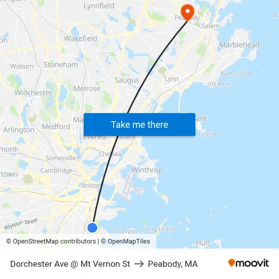 Dorchester Ave @ Mt Vernon St to Peabody, MA map