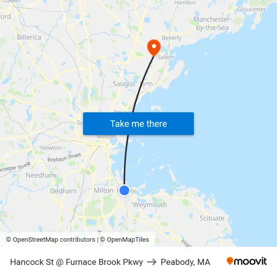 Hancock St @ Furnace Brook Pkwy to Peabody, MA map