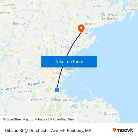 Gibson St @ Dorchester Ave to Peabody, MA map