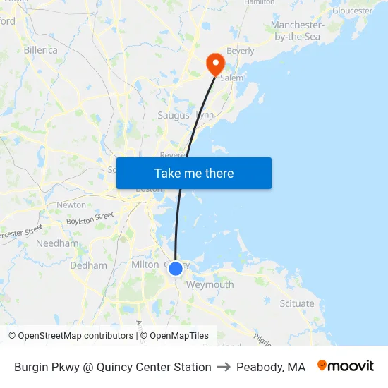 Burgin Pkwy @ Quincy Center Station to Peabody, MA map