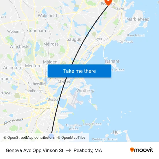 Geneva Ave Opp Vinson St to Peabody, MA map